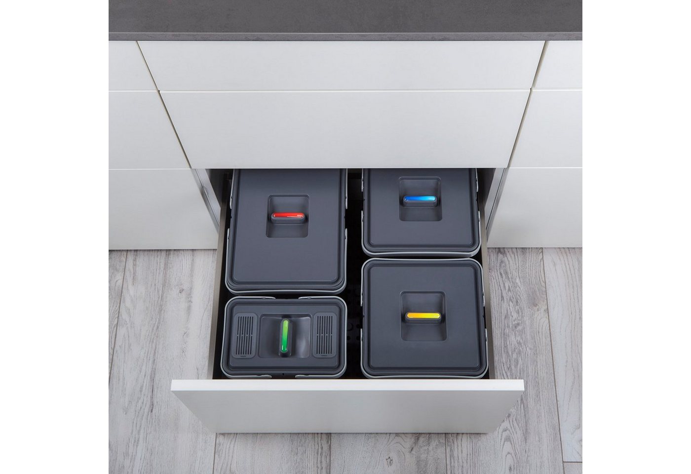 SO-TECH® Mülleimer Abfallsammler Metropolis 15+10+10+6L mit Deckel, Abfallsystem für Korpusbreite 60 cm – Bild 2 von 5