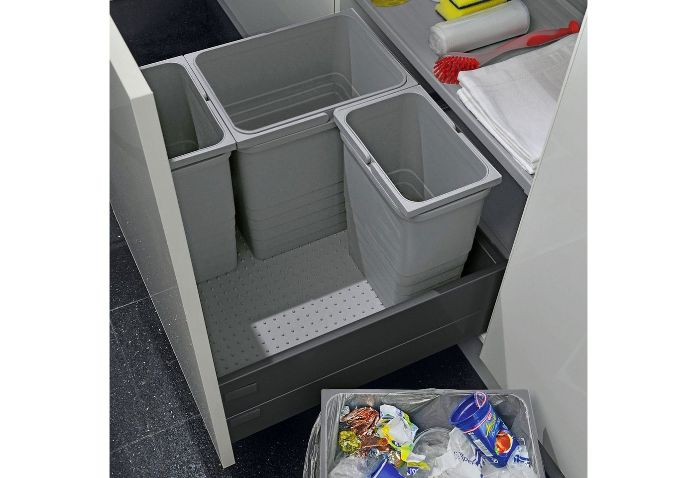 SO-TECH® Mülleimer eins2vier Abfallsammler Höhe: 310 mm, Volumen 17 Liter 230 x 306 mm alugrau 5060 – Bild 4 von 5