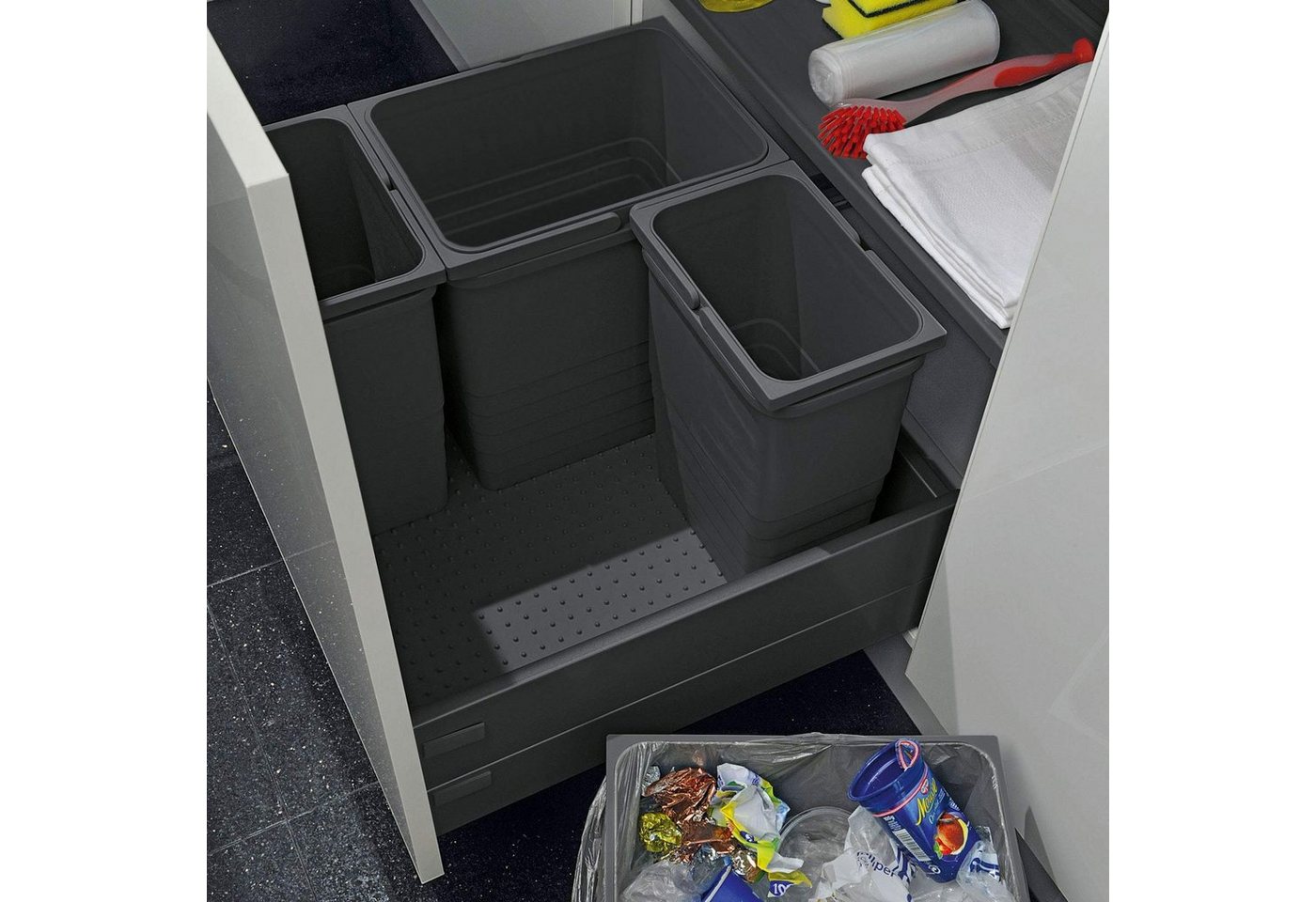 SO-TECH® Mülleimer eins2vier Abfallsammler Höhe: 310 mm, Volumen 17 Liter 230 x 306 mm dunkelgrau 5060 – Bild 4 von 5