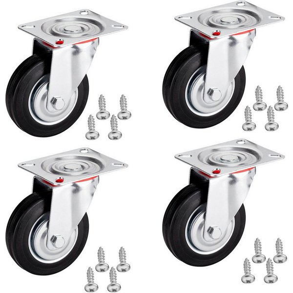 SO-TECH® Schwerlastrolle 4er Set Transportrollen RED, 75 - 100 mm, inkl. Schrauben, 4x Lenkrollen Ø 75 mm Tragkraft bis 280 kg / Set