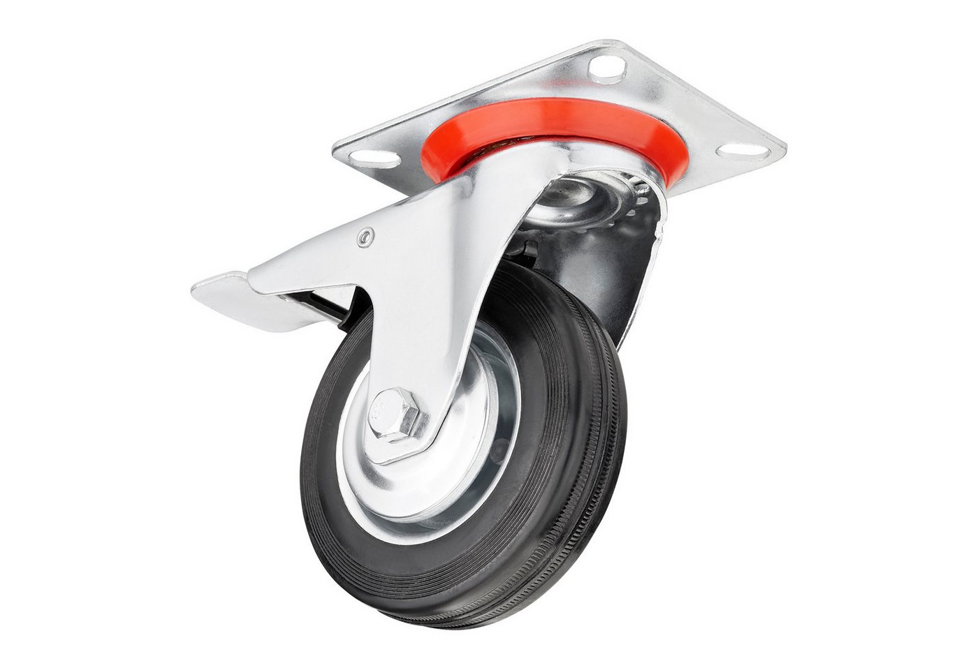 SO-TECH® Schwerlastrolle 4er Set Transportrollen RED, 75 - 100 mm, inkl. Schrauben, 2x Lenkrollen, 2x Lenkrollen mit Bremse Ø 100 mm bis 360 kg – Bild 2 von 5