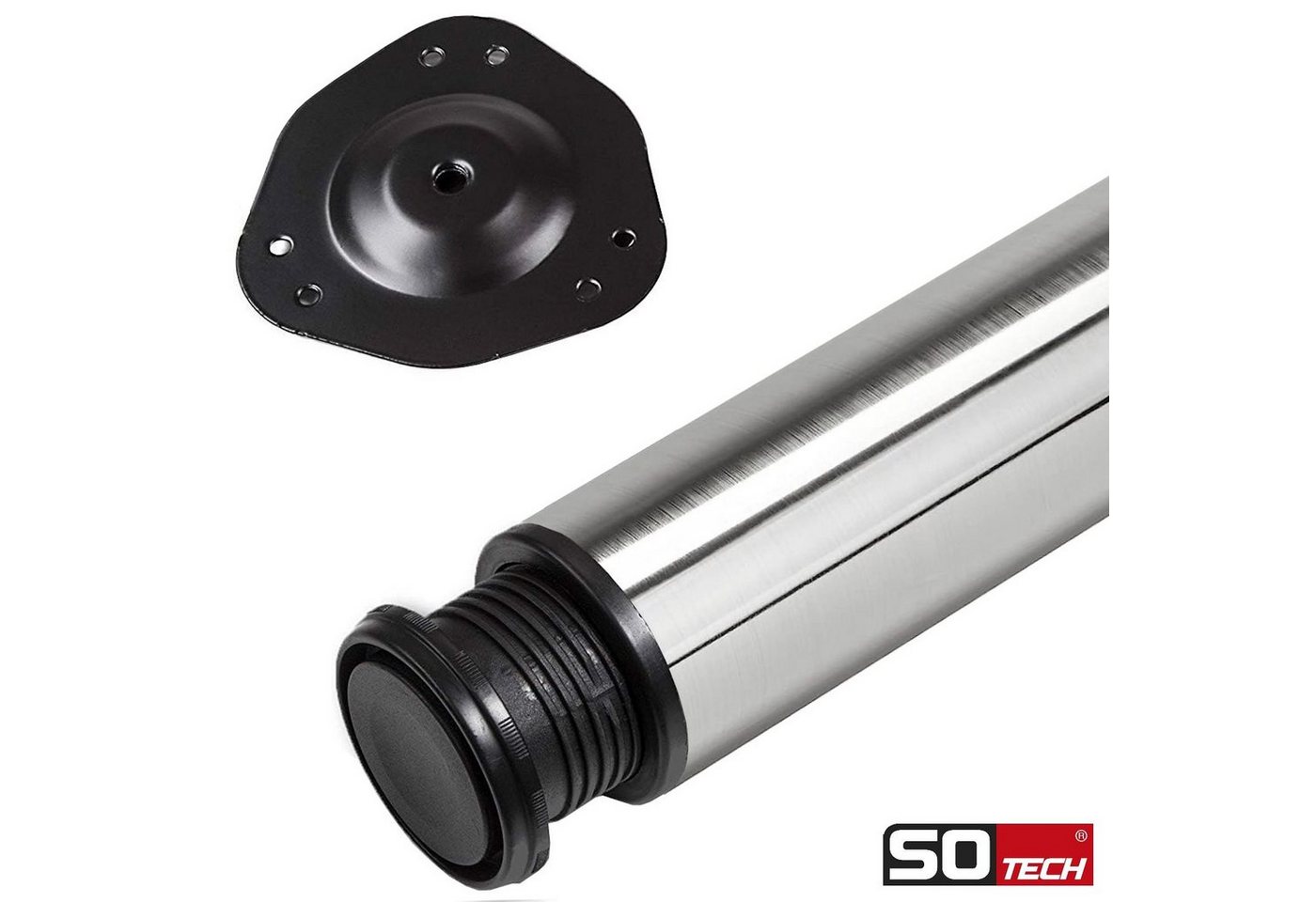 SO-TECH® Tischbein Ø 60 mm, belastbar bis 75 kg pro Stück, höhenverstellbar, Höhe 71 cm, echt Edelstahl mit Anti-Fingerprint, 4x – Bild 2 von 5