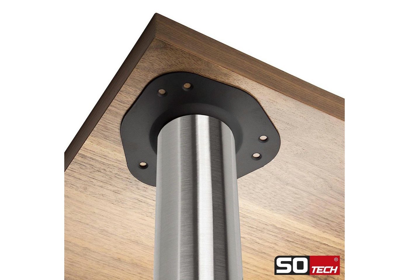 SO-TECH® Tischbein Ø 60 mm, belastbar bis 75 kg pro Stück, höhenverstellbar, Höhe 71 cm, echt Edelstahl mit Anti-Fingerprint, 4x – Bild 3 von 5
