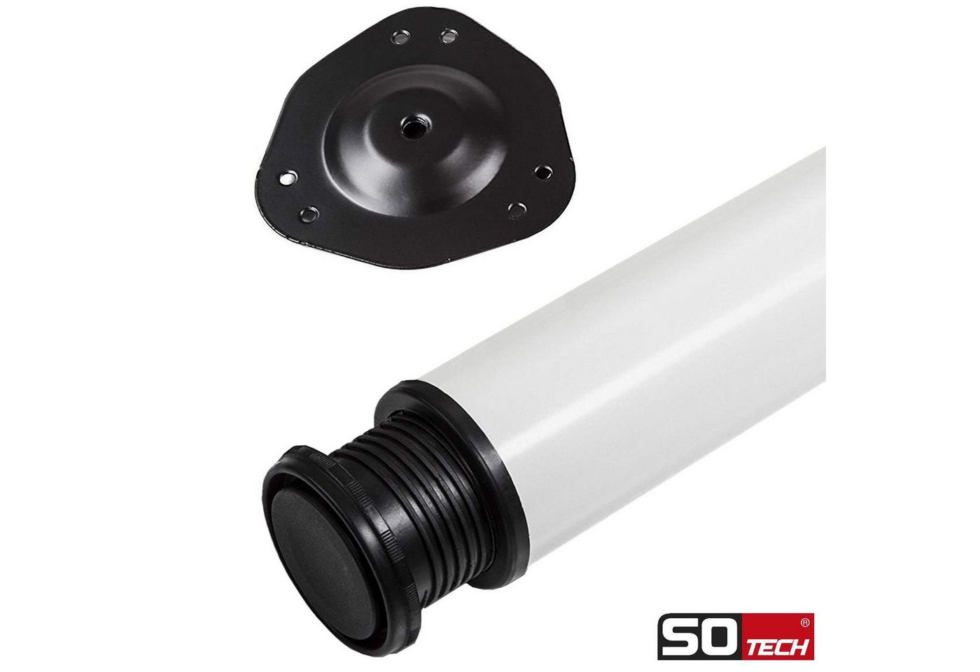 SO-TECH® Tischbein Ø 60 mm, belastbar bis 75 kg pro Stück, höhenverstellbar, Höhe 71 cm, Stahl, weiß, 4x – Bild 2 von 5