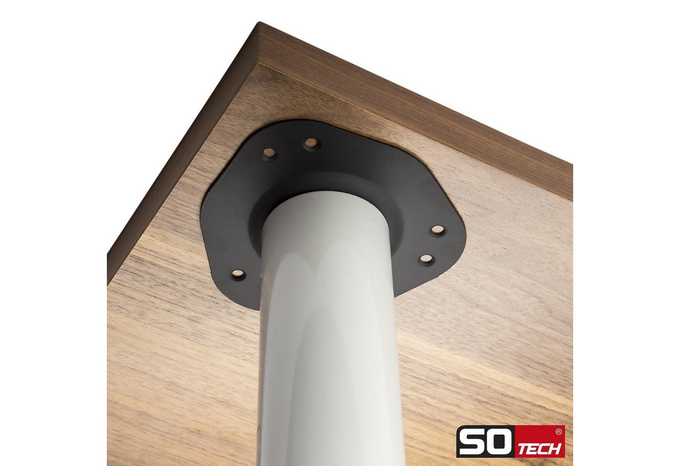 SO-TECH® Tischbein Ø 60 mm, belastbar bis 75 kg pro Stück, höhenverstellbar, Höhe 71 cm, Stahl, weiß, 4x – Bild 3 von 5