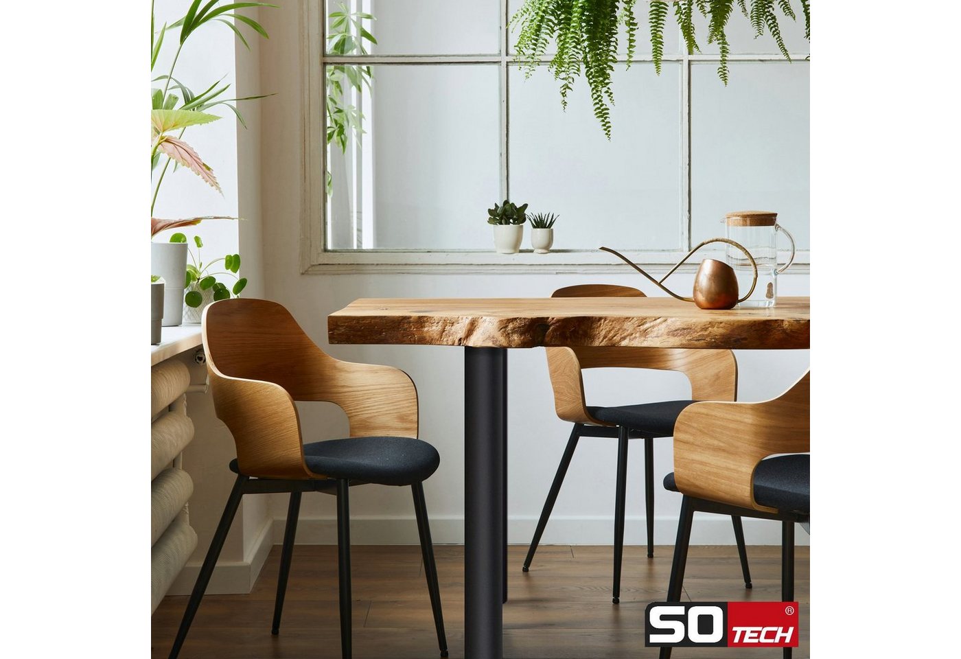 SO-TECH® Tischbein Ø 76 / 80 mm, belastbar bis 75 kg pro Stück, H: 71cm, Stahl, schwarz, höhenverstellbar bis 32mm, 1x – Bild 3 von 5