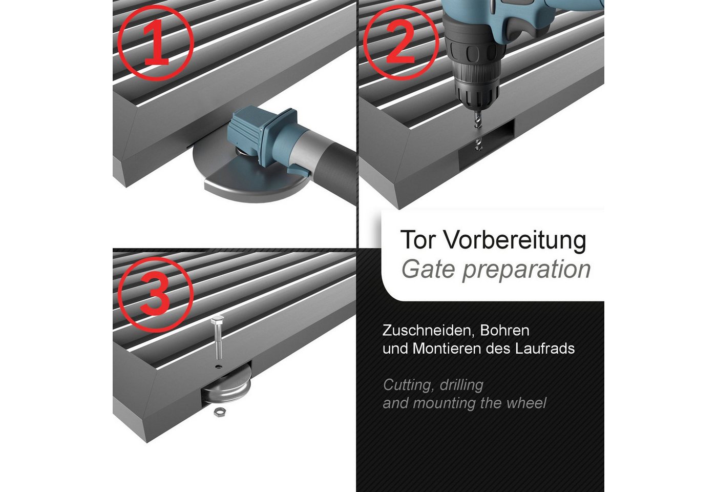 SO-TECH® Torbeschlag Schiebetürbeschlag, Schiebetorrolle oder Laufschiene (1 St), Torrolle, Ø120 (R10), inkl. Montageset, Stahl, verzinkt – Bild 4 von 5
