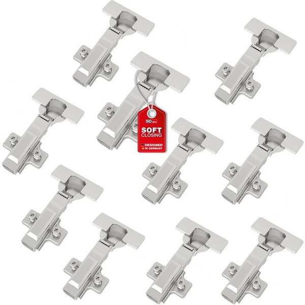SO-TECH® Türbeschlag SMOOTH Topfband T52 Scharnier Eckanschlag Komplettset (10 St), 10er Set Standard gedämpft mit Kreuzplatte