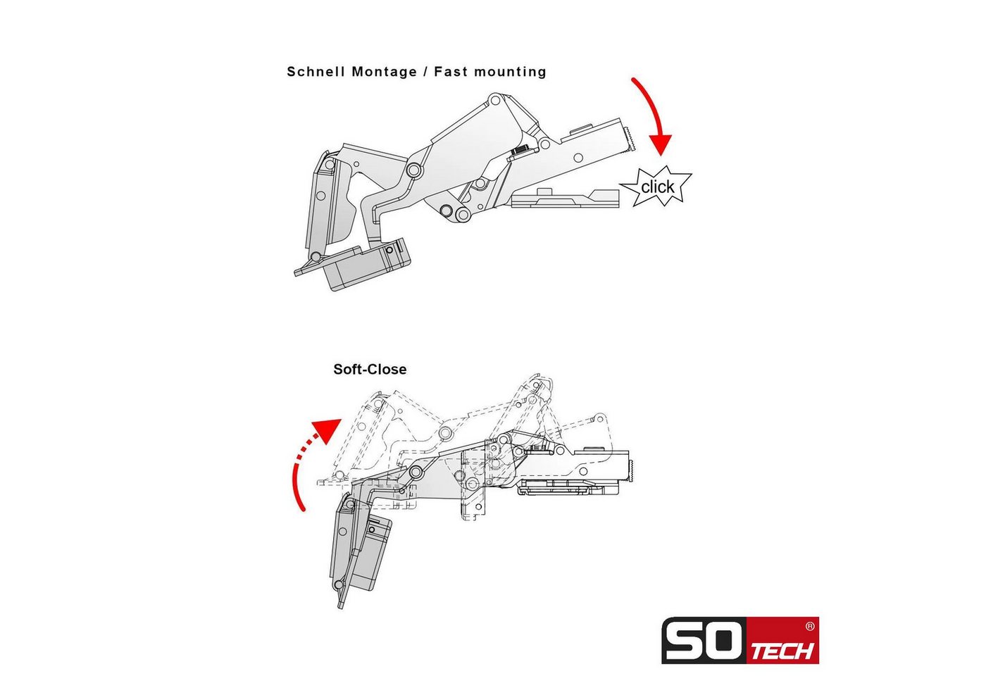 SO-TECH® Türbeschlag Softclose Weitwinkel Scharnier 165° Sensys 8657i (1 St), Eckanschlag Schnellmontage inkl. Montageplatte Höhe 1,5 mm – Bild 4 von 5
