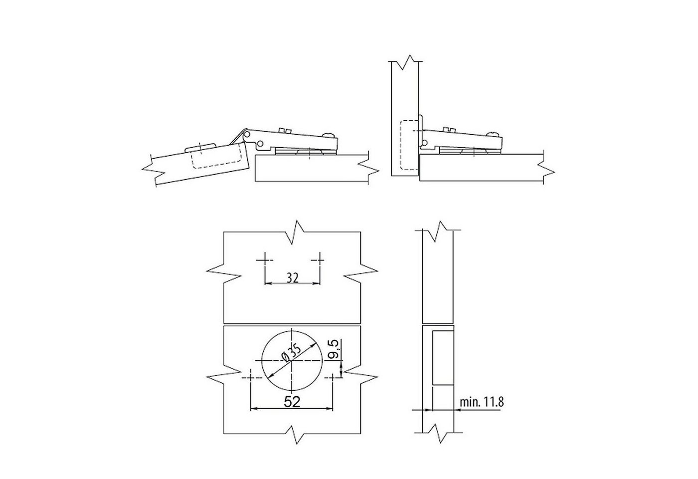 SO-TECH® Türbeschlag Topfband T45 / T52, Eckanschlag, mit Dämpfer + Kreuzplatte (1 St), Scharnier Scharniere Topfscharniere – Bild 3 von 5