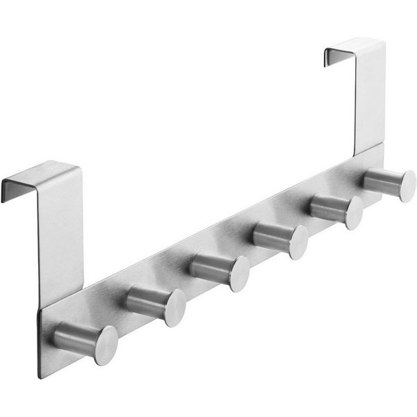 SO-TECH® Türgarderobe Garderobenleiste LINEA 380 x 110 mm, mit 6 Haken Türhaken, (Spar-Set, 2-St), Edelstahl matt gebürstet, für 40 mm Türen ohne Falz