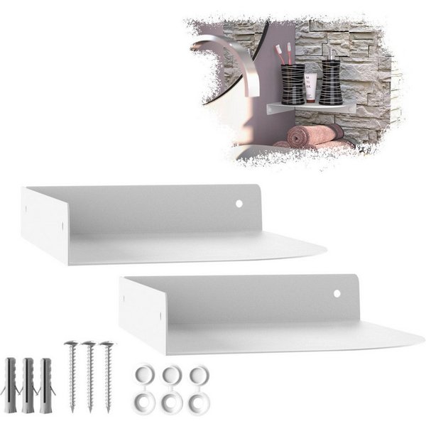 SO-TECH® Wandregal Eckregal HOVER 20/30 x 15/20 x 3 cm inkl. Befestigungsset, 2-tlg., Wandmontage, für Bad Küche oder Wohnzimmer, Weiß