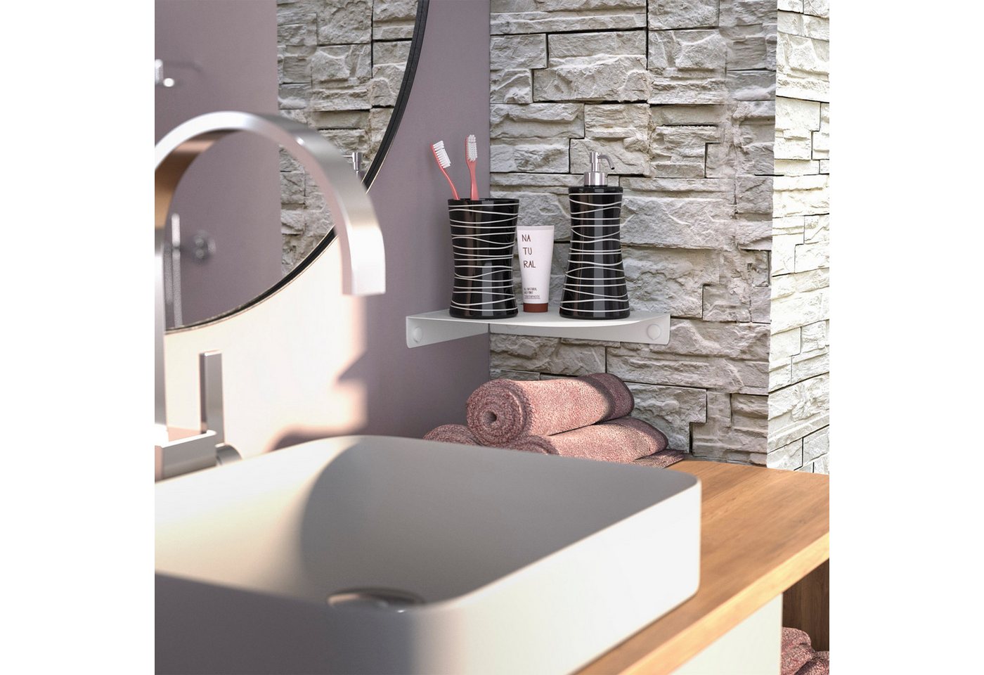 SO-TECH® Wandregal Eckregal HOVER 20/30 x 15/20 x 3 cm inkl. Befestigungsset, 2-tlg., Wandmontage, für Bad Küche oder Wohnzimmer, Weiß – Bild 2 von 5