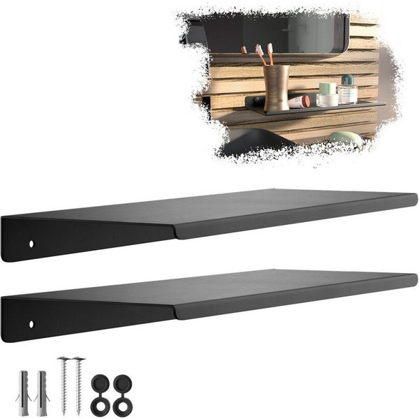 SO-TECH® Wandregal Schweberegal HOVER 35/45 x 13 x 3 cm inkl. Befestigungsset, 2-tlg., Wandmontage, für Bad Küche oder Wohnzimmer, Schwarz