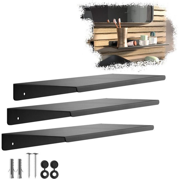 SO-TECH® Wandregal Schweberegal HOVER 35/45 x 13 x 3 cm inkl. Befestigungsset, 3-tlg., Wandmontage, für Bad Küche oder Wohnzimmer, Schwarz