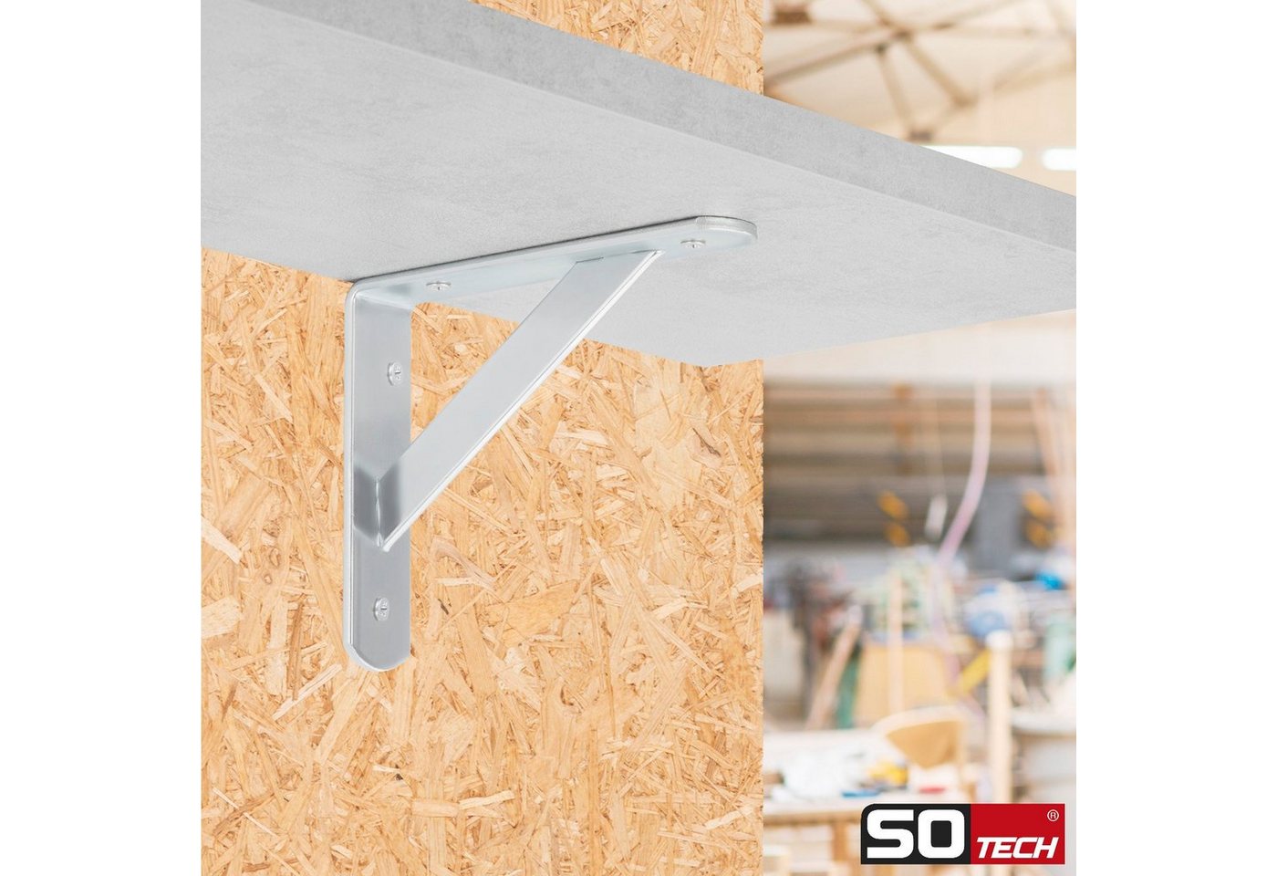 SO-TECH® Wandregalhalter Regalkonsolen mit Querstrebe zur Stabilisierung, 2-tlg., 150 x 125 x 30 mm, verzinkt, pulverbeschichtet – Bild 3 von 5