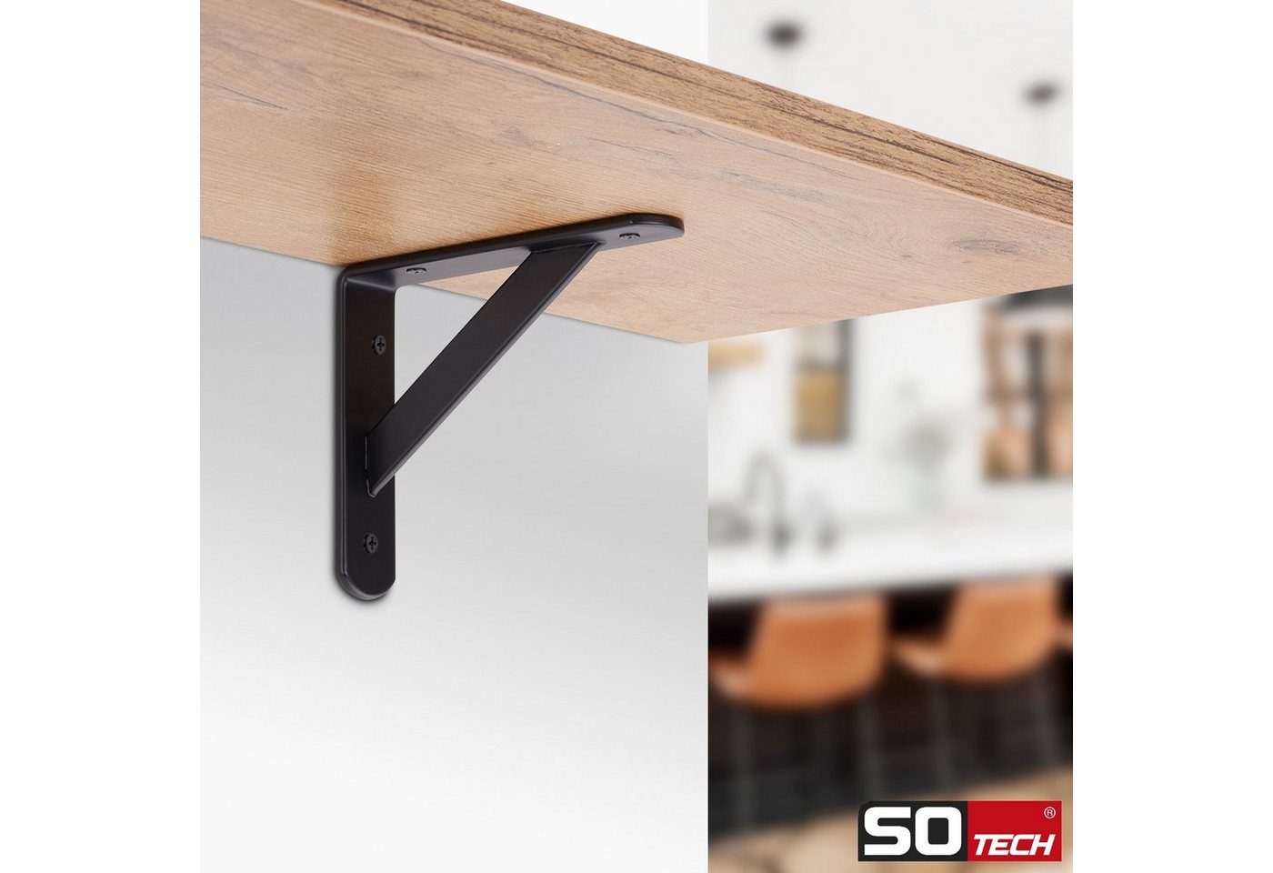 SO-TECH® Wandregalhalter Regalkonsolen mit Querstrebe zur Stabilisierung, 2-tlg., 150 x 125 x 30 mm, schwarz, pulverbeschichtet – Bild 3 von 5