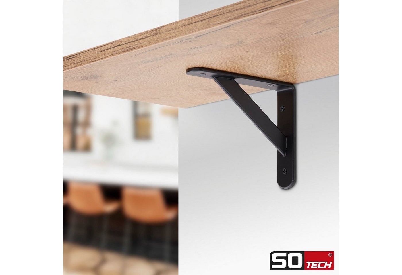 SO-TECH® Wandregalhalter Schwerlast-Konsole Regalkonsole BLACKLINE I schwarz, Spar-Set 4-tlg., Tragkraft bis zu 200 kg / Paar - 25 x 15 x 3 x 0,4 cm – Bild 2 von 5