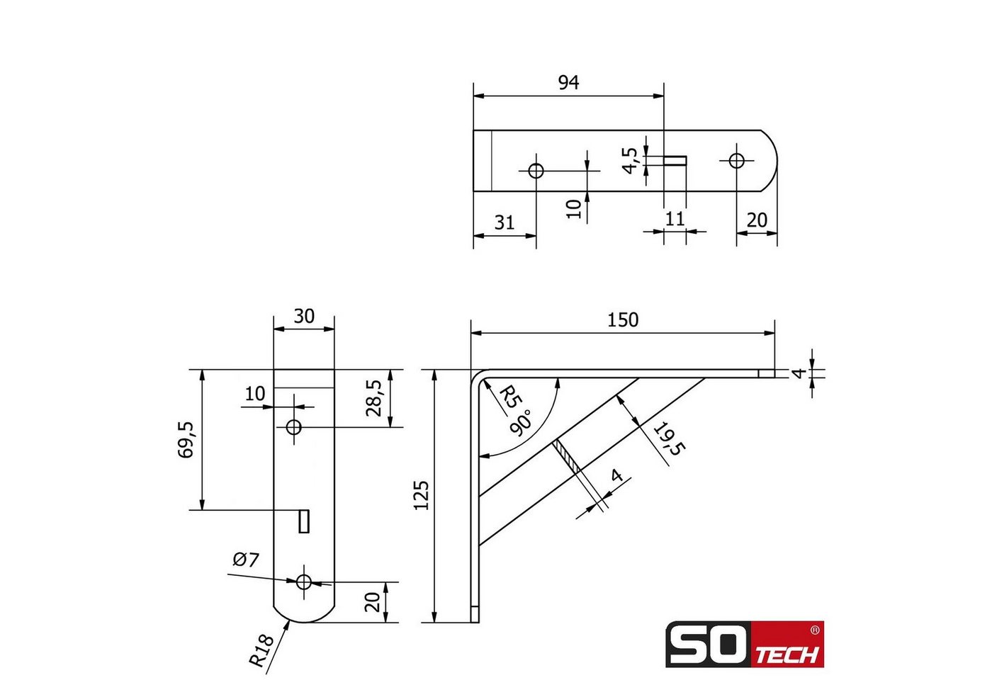 SO-TECH® Wandregalhalter Schwerlast-Konsole Regalkonsole BLACKLINE I schwarz, 1-tlg., Tragkraft bis zu 200 kg / Paar - 15 x 12,5 x 3 x 0,4 cm – Bild 5 von 5