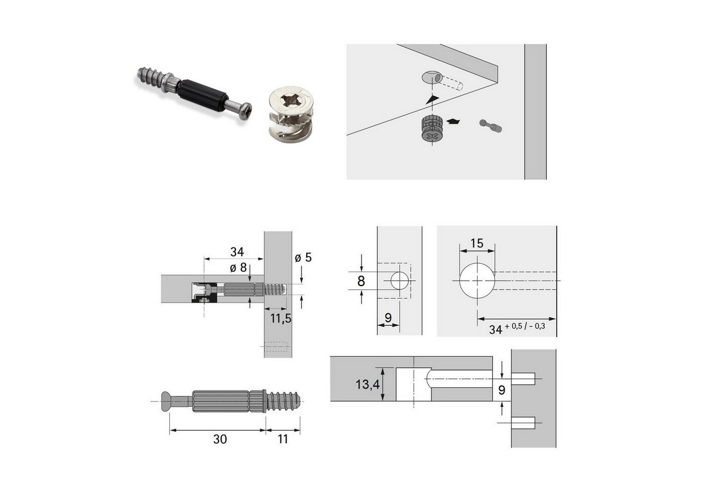 SO-TECH® Winkelbeschlag Korpusverbinder JETFIX / RASTEX mit Dübel Möbelverbinder Ver (50 St), Möbelverbinder Verbindungsbeschläge – Bild 3 von 4