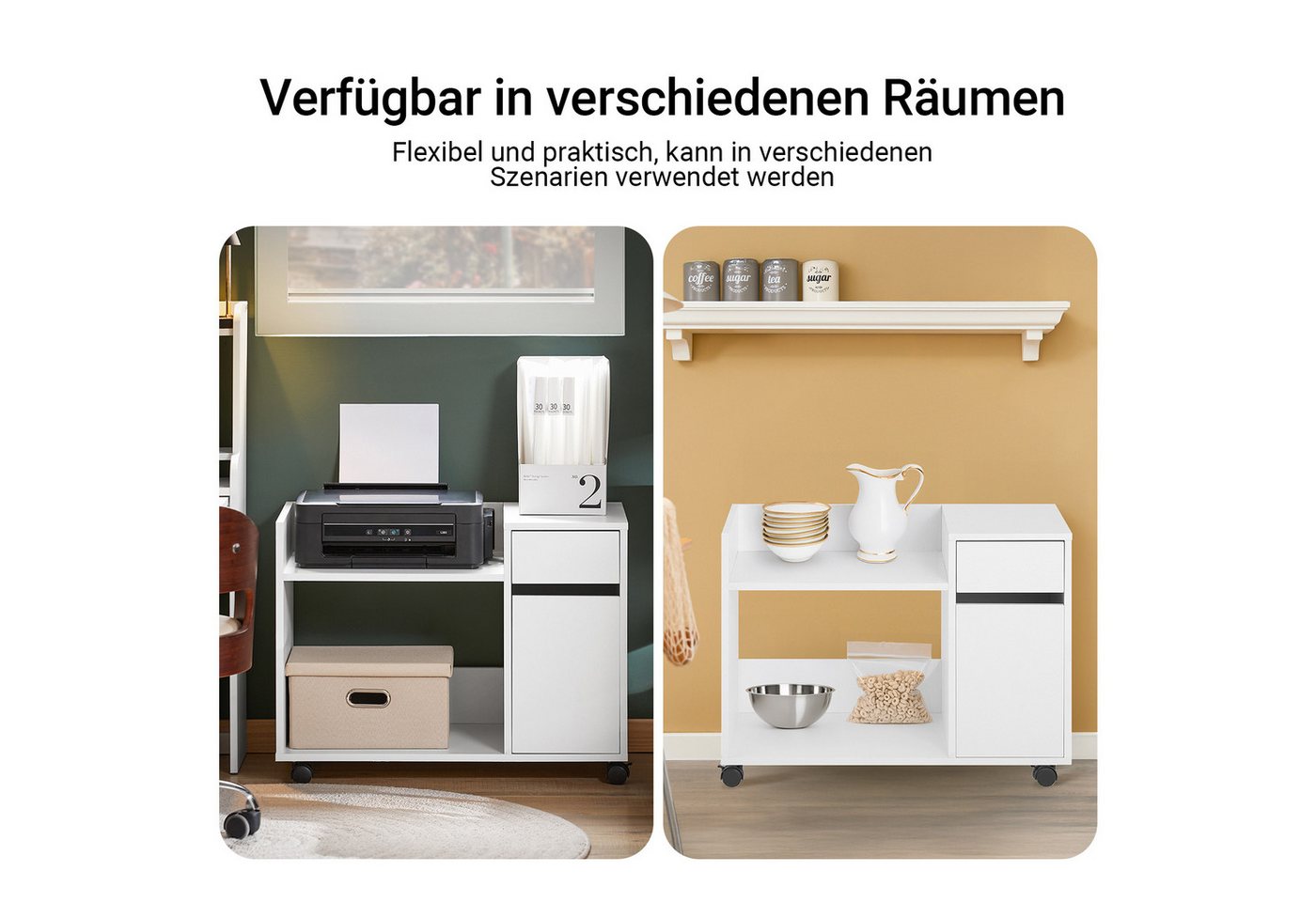 SoBuy Aktenschrank ASK02, Druckertisch Rollcontainer, Aktenschrank mit Schublade Aktenschrankwagen Druckerständer Druckerschrank mit Rollen – Bild 3 von 5