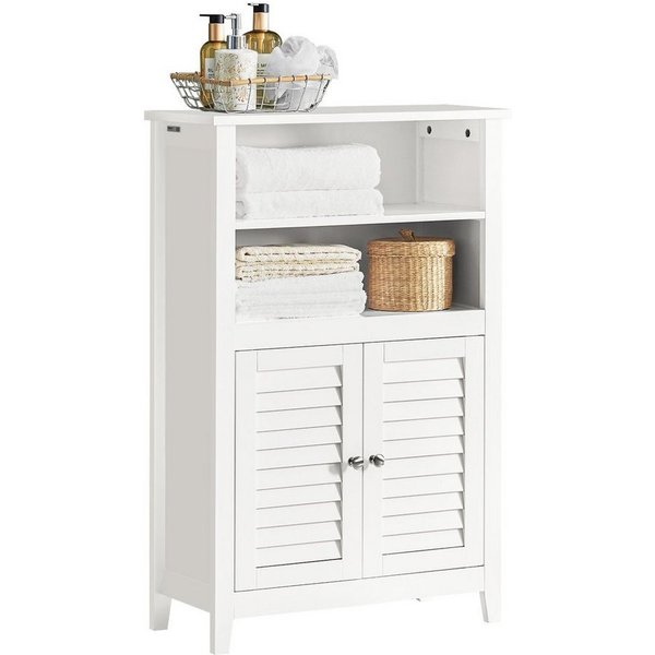 SoBuy Badkommode BZR13, Flurschrank Badezimmerschrank schmal, mit Lamellentür, Badschrank mit Zwei Ablagen und Türen Kommode fürs Bad Sideboard