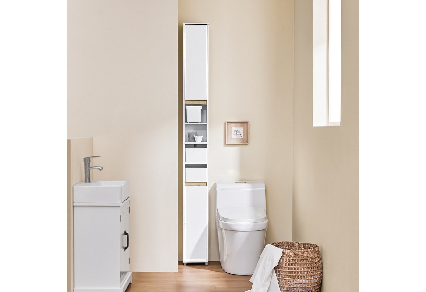 SoBuy Badkommode BZR151, Badezimmerschrank Badschrank Beistellschrank, Badezimmerschrank Badregal Toilettenschrank, mit verstellbarem Regal – Bild 2 von 5