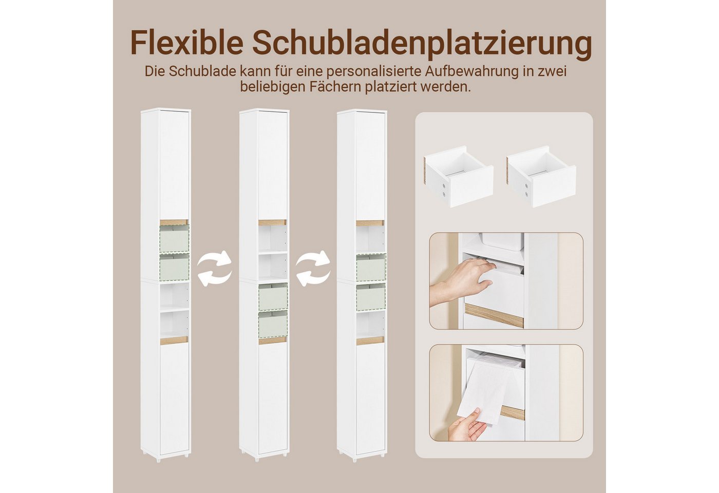 SoBuy Badkommode BZR151, Badezimmerschrank Badschrank Beistellschrank, Badezimmerschrank Badregal Toilettenschrank, mit verstellbarem Regal – Bild 4 von 5