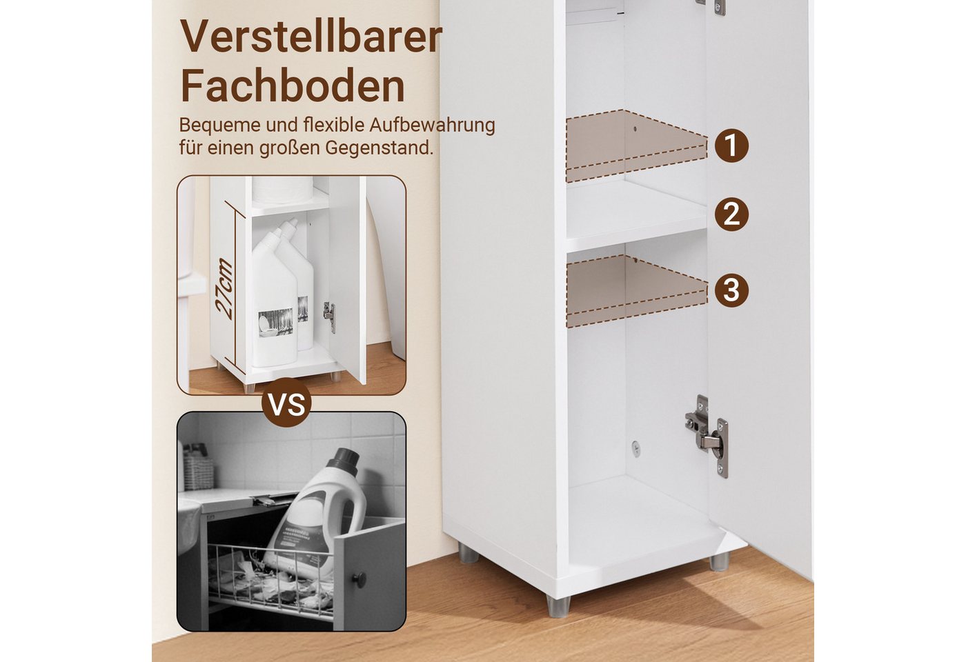 SoBuy Badkommode BZR151, Badezimmerschrank Badschrank Beistellschrank, Badezimmerschrank Badregal Toilettenschrank, mit verstellbarem Regal – Bild 5 von 5