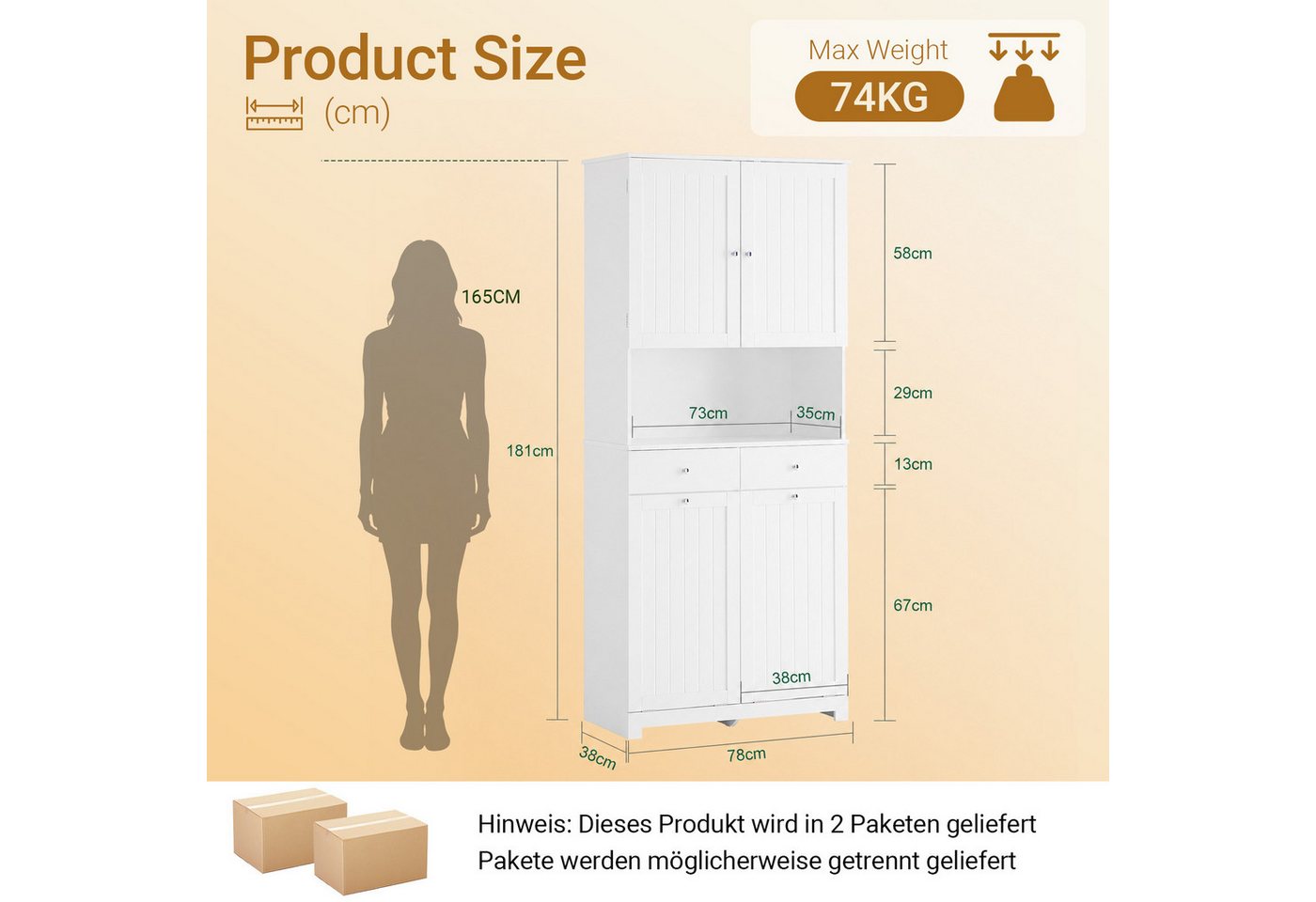 SoBuy Badkommode BZR215, Badezimmerschrank, 4-in-1 Hochschrank, Aufbewahrungsschrank, Wäscheschrank Badschrank mit 2 Wäschekörben, 2 Schubladen offenes Fach – Bild 4 von 5