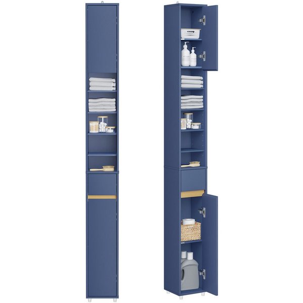 SoBuy Badkommode BZR34-II, Badschrank schmal, Badezimmermöbel, Wasserabweisender, Badzimmerschrank mit verstellbare Ablagen Badkommode schmal Badezimmer