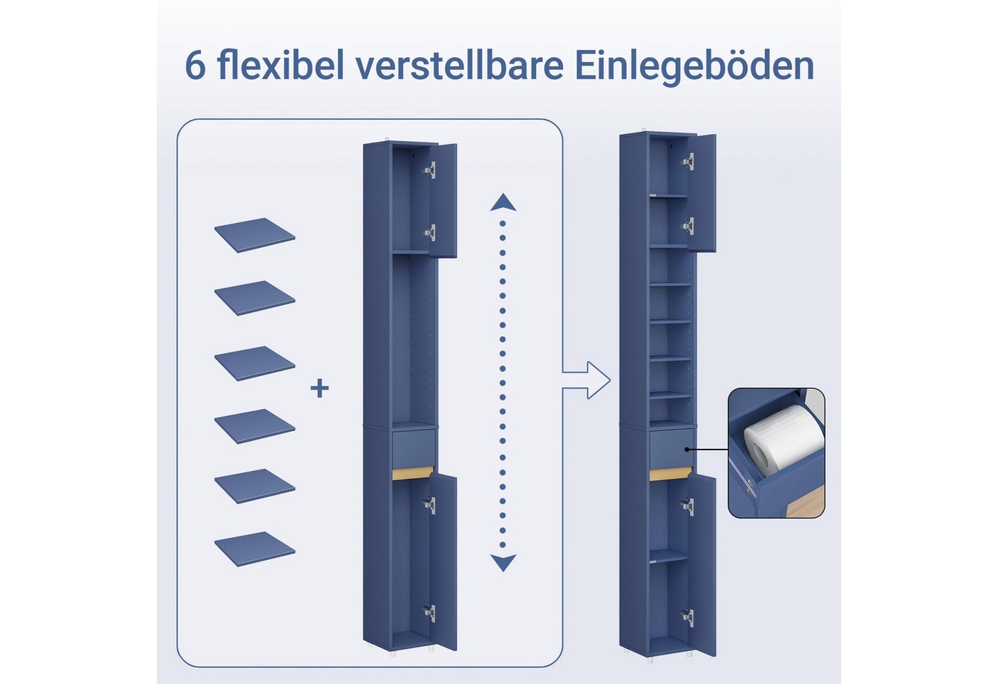 SoBuy Badkommode BZR34-II, Badschrank schmal, Badezimmermöbel, Wasserabweisender, Badzimmerschrank mit verstellbare Ablagen Badkommode schmal Badezimmer – Bild 4 von 5