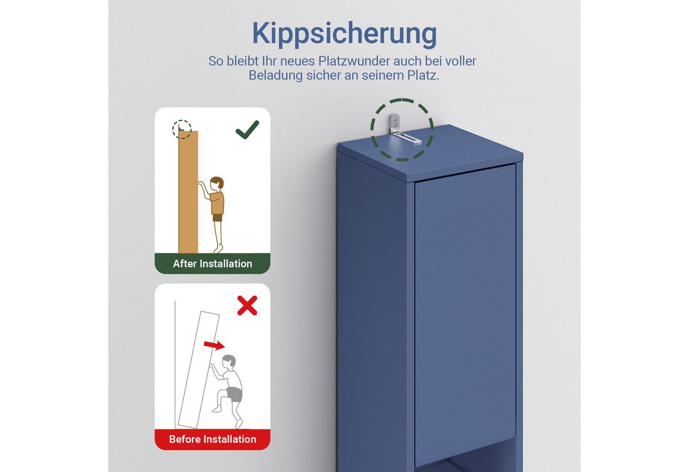 SoBuy Badkommode BZR34-II, Badschrank schmal, Badezimmermöbel, Wasserabweisender, Badzimmerschrank mit verstellbare Ablagen Badkommode schmal Badezimmer – Bild 5 von 5