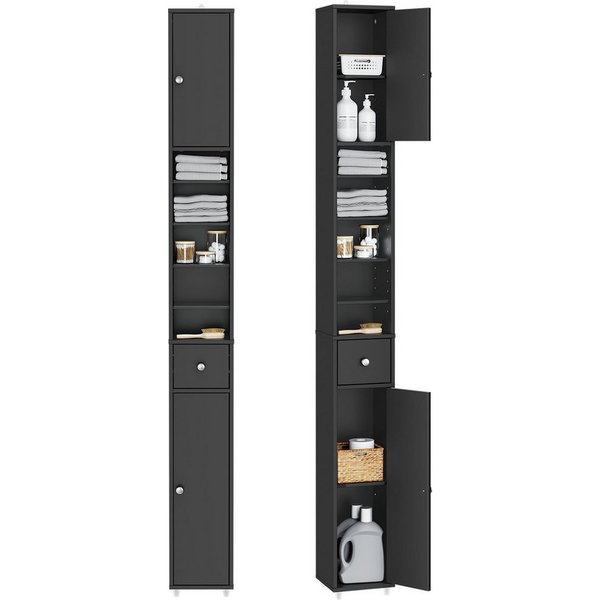 SoBuy Badkommode BZR34-II, Badschrank schmal, Badezimmermöbel, Wasserabweisender, Badzimmerschrank mit verstellbare Ablagen Badkommode schmal Badezimmer