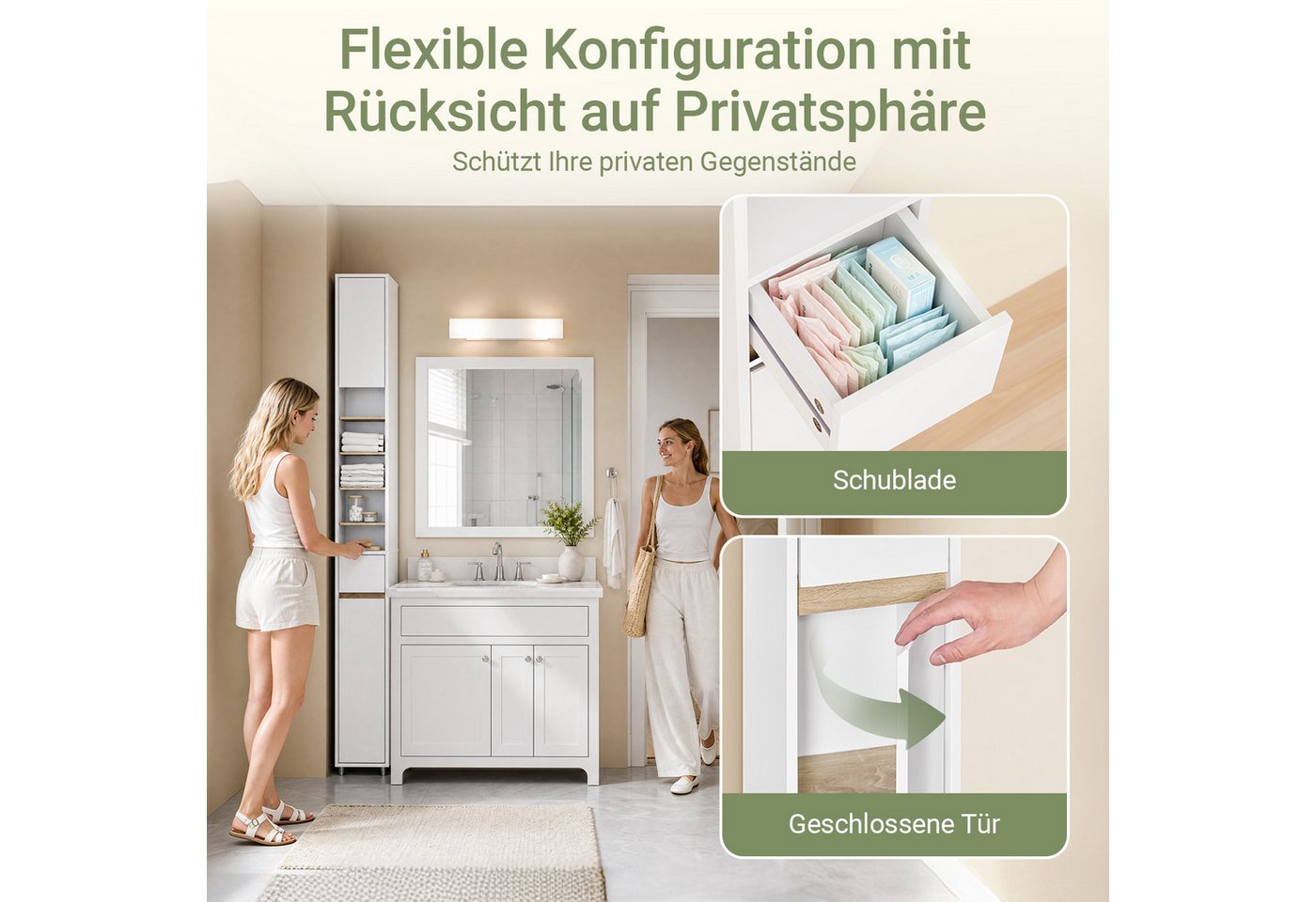 SoBuy Badkommode BZR34-II, Badschrank schmal, Badezimmermöbel, Wasserabweisender, Badzimmerschrank mit verstellbare Ablagen Badkommode schmal Badezimmer – Bild 3 von 5