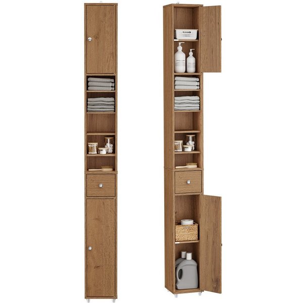 SoBuy Badkommode BZR34-II, Badschrank schmal, Badezimmermöbel, Wasserabweisender, Badzimmerschrank mit verstellbare Ablagen Badkommode schmal Badezimmer