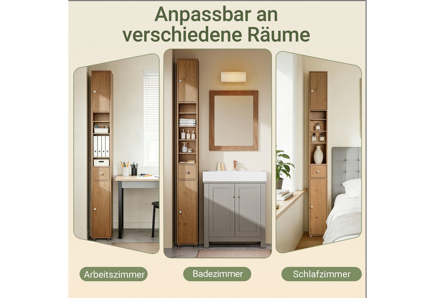 SoBuy Badkommode BZR34-II, Badschrank schmal, Badezimmermöbel, Wasserabweisender, Badzimmerschrank mit verstellbare Ablagen Badkommode schmal Badezimmer – Bild 2 von 5