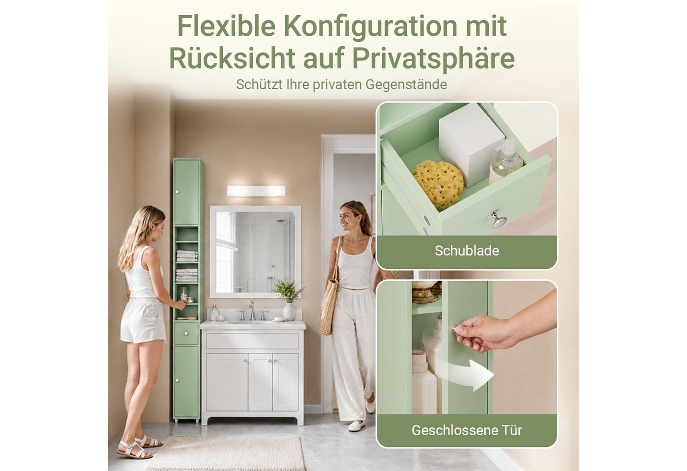 SoBuy Badkommode BZR34-II, Badschrank schmal, Badezimmermöbel, Wasserabweisender, Badzimmerschrank mit verstellbare Ablagen Badkommode schmal Badezimmer – Bild 2 von 5