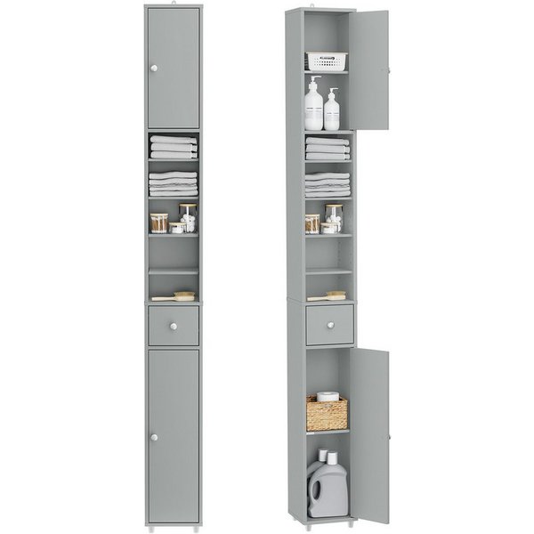 SoBuy Badkommode BZR34-II, Badschrank schmal, Badezimmermöbel, Wasserabweisender, Badzimmerschrank mit verstellbare Ablagen Badkommode schmal Badezimmer