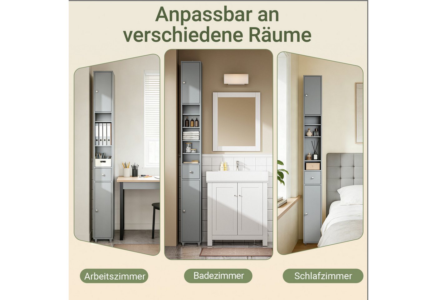 SoBuy Badkommode BZR34-II, Badschrank schmal, Badezimmermöbel, Wasserabweisender, Badzimmerschrank mit verstellbare Ablagen Badkommode schmal Badezimmer – Bild 2 von 5