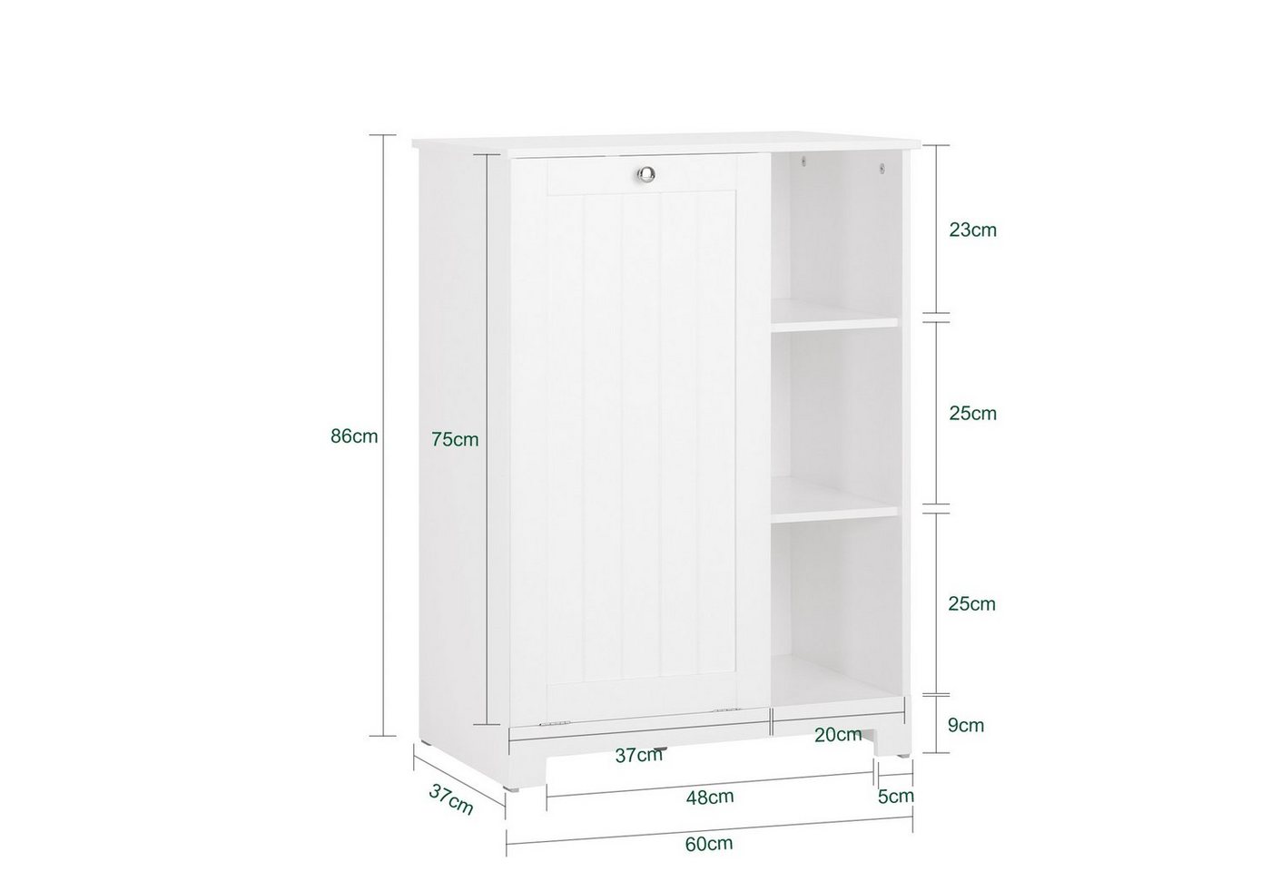 SoBuy Badkommode DE1-BZR105, Wäscheschrank mit Wäschekorb, Badschrank, Badmöbel, Badezimmerschrank mit Wäschekorb, Wäschesammler Wäscheschrank Weiß – Bild 4 von 5