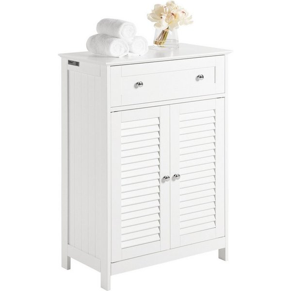 SoBuy Badkommode FRG238, Badezimmerschrank Sideboard Flurschrank Küchenschrank Badmöbel, Badschrank mit 2 Lamellentüren, Schublade, verstellbare Regalebene