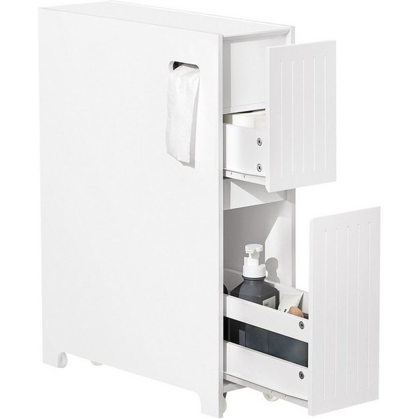 SoBuy Badregal BZR111, Badezimmerschrank schmal, Toilettenpapier-Aufbewahrung, Nischenregal mit Rollen Küchenregal Rollwagen Nischenschrank
