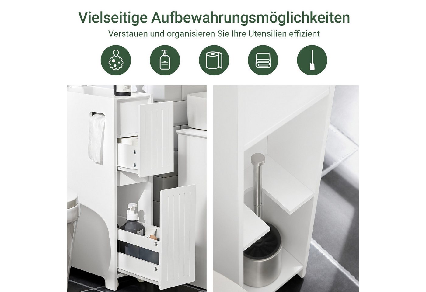 SoBuy Badregal BZR111, Badezimmerschrank schmal, Toilettenpapier-Aufbewahrung, Nischenregal mit Rollen Küchenregal Rollwagen Nischenschrank – Bild 4 von 5