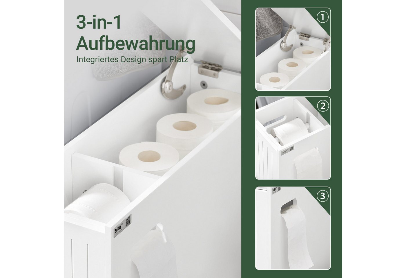 SoBuy Badregal BZR111, Badezimmerschrank schmal, Toilettenpapier-Aufbewahrung, Nischenregal mit Rollen Küchenregal Rollwagen Nischenschrank – Bild 5 von 5