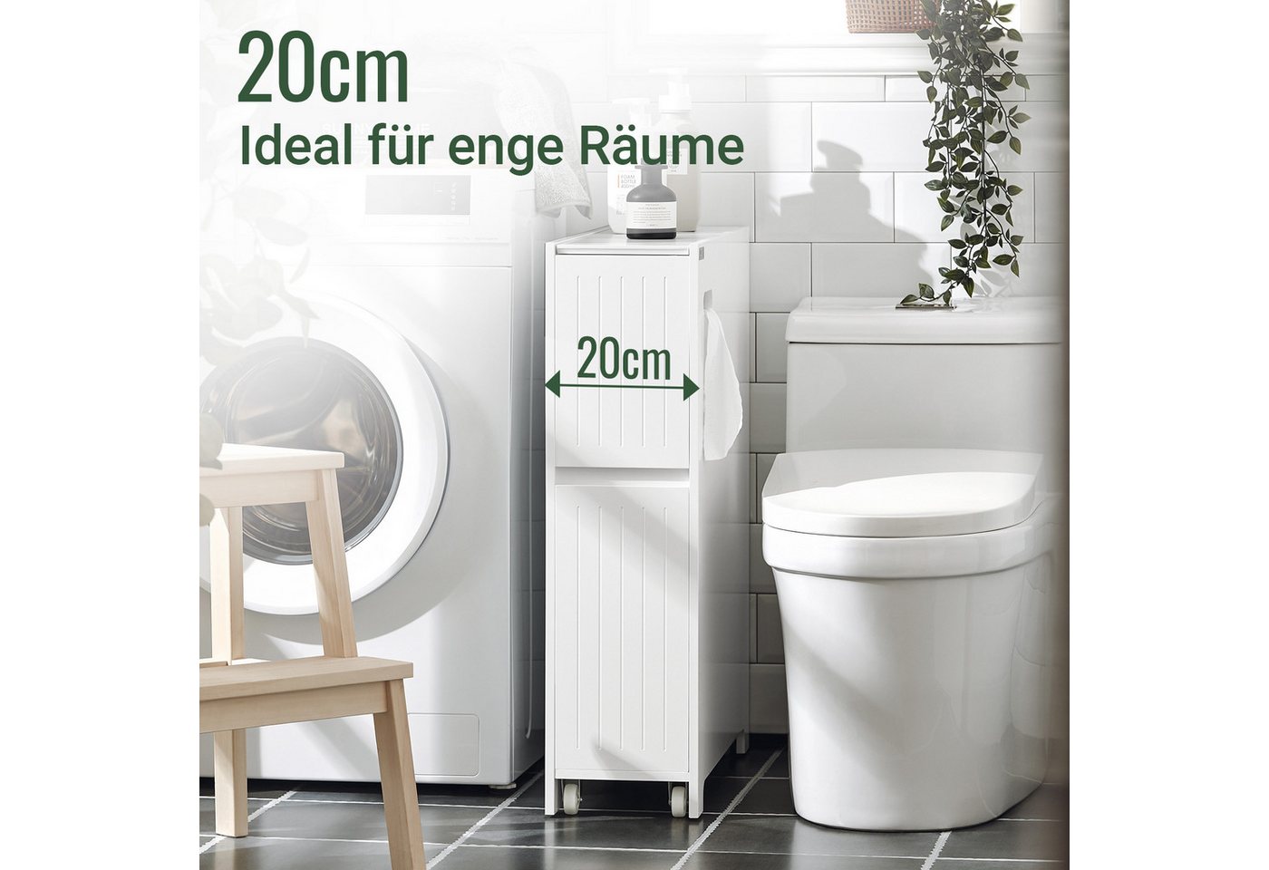 SoBuy Badregal BZR111, Badezimmerschrank schmal, Toilettenpapier-Aufbewahrung, Nischenregal mit Rollen Küchenregal Rollwagen Nischenschrank – Bild 4 von 5
