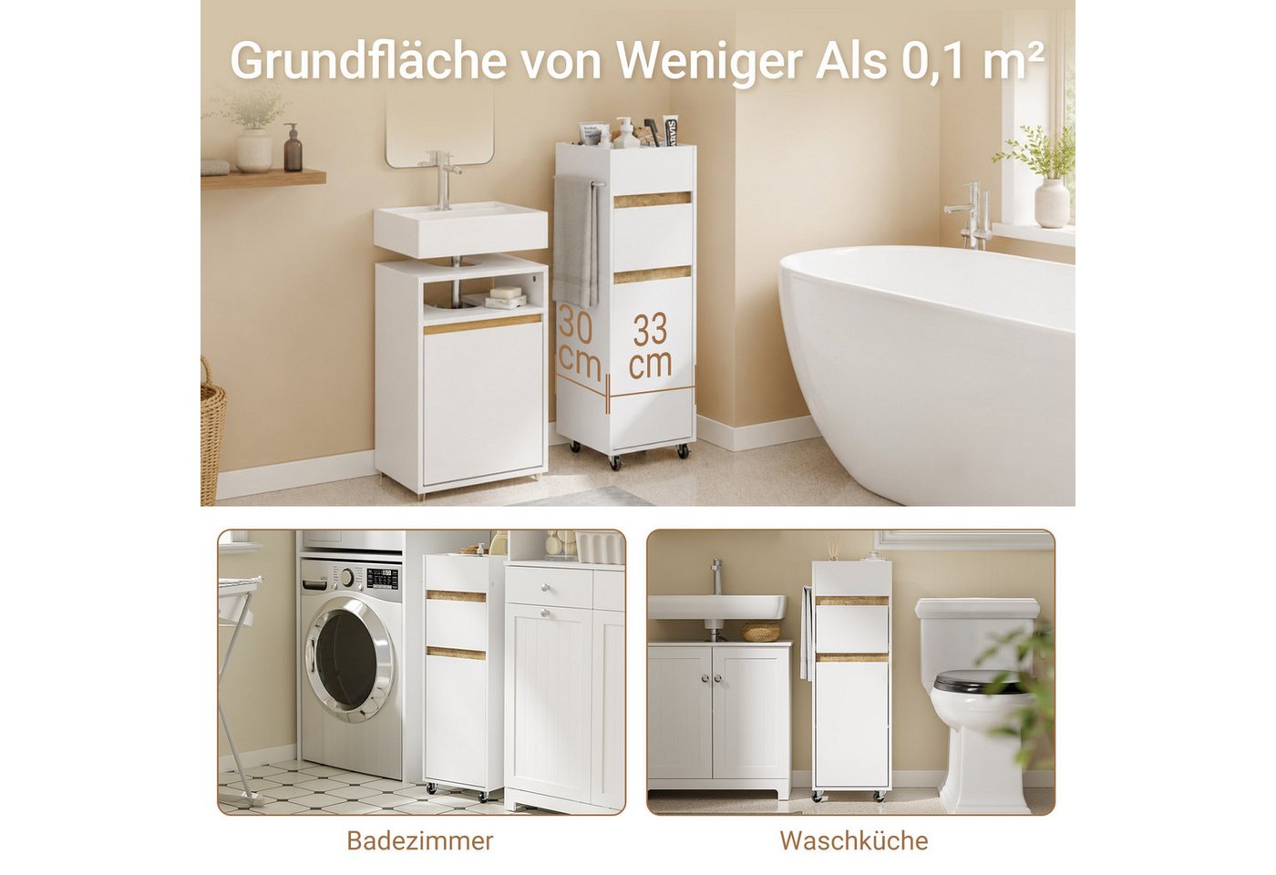SoBuy Badregal BZR225, Badezimmerschrank schmal, Rollwagen Nischenregal Beistellwagen, Nischenschrank schmal, mit Rollen, Tuchhalter und Einlegeböden, Bad – Bild 2 von 5