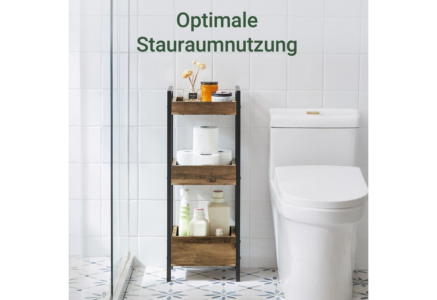 SoBuy Badregal FRG226, Badezimmerregal schmal, Duschregal Toilettenregal Nischenregal, Standregal Küchenregal mit 3/4 Ablagefächern, Badregal stehend – Bild 2 von 5