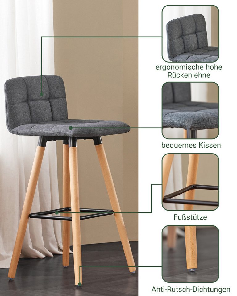 SoBuy Barhocker FST50, 2er Set Barhocker Barstuhl Tresenhocker mit Rücklehne Hocker – Bild 3 von 5