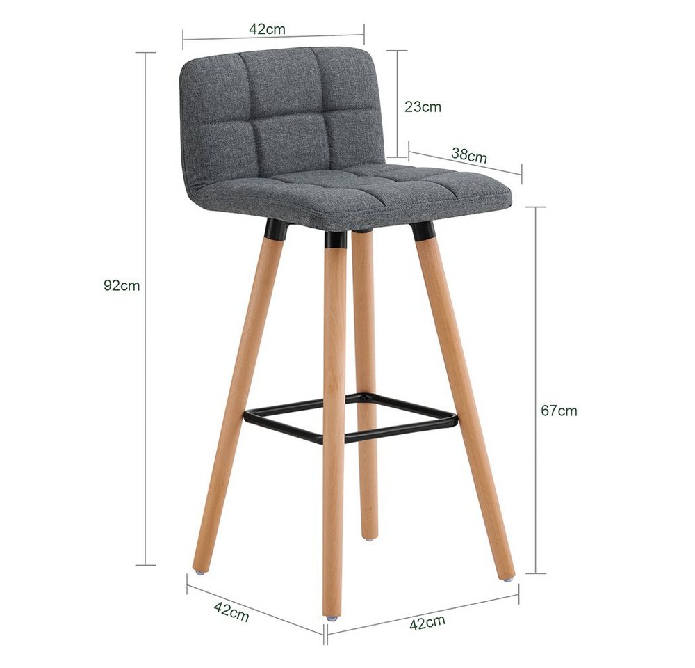 SoBuy Barhocker FST50, 2er Set Barhocker Barstuhl Tresenhocker mit Rücklehne Hocker – Bild 5 von 5